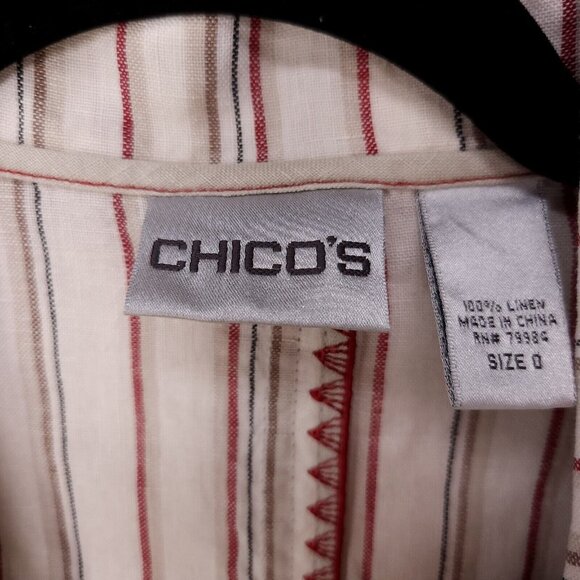 Chico's 100% Linen Button Blazer Jacket Minimalist Size 0 (S/4) Beige Striped - Picture 6 of 9